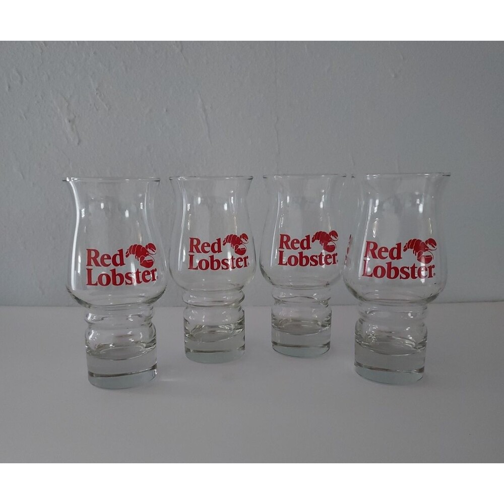 Vintage Red Lobster Pilsner Beer Hurricane Drinking Glasses Set of 4 Stackable